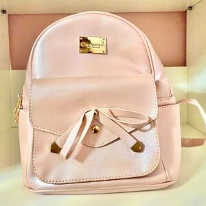 Bowknot Leather Mini Backpack 👛 NEVER USED. LIKE NEW. Gold detail. Multi-pouches